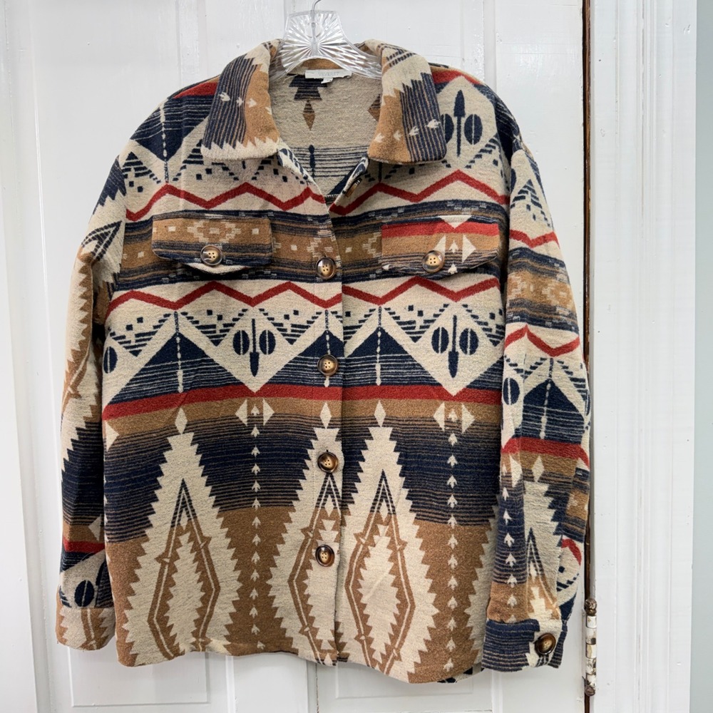 Veveret Women's Medium Western Button Up Jacket Shacket Oversized VJ71485 Aztec
